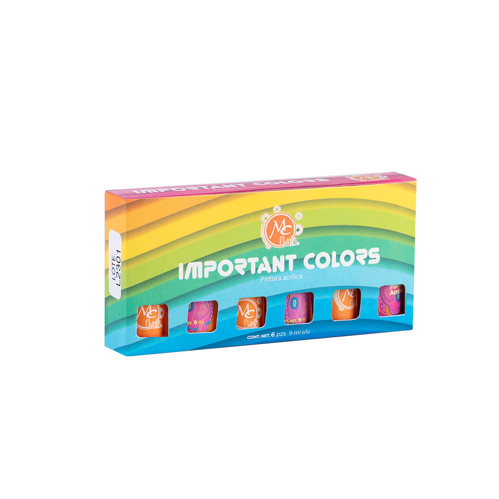 Pintura Acrílica Important Colors 6 Pz De 9 ml c/u